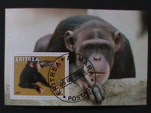 ​ERITREA-2001- BEAUTIFUL LOVELY MONKEY CTO-IMPERF S/S VF-LAST ONE FANCY CANCEL