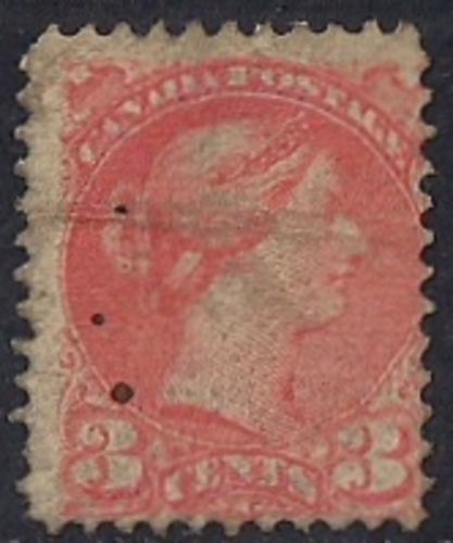 Canada #37A 3 cent 1870 Queen Victoria, Rose  F used