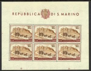 SAN MARINO 1951 STAGECOACH Souvenir Sheet / Sheet of 6 Airmail Scott No. C75 MH