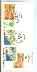 Djibouti C219a 1985 Philexafrique Expo (two stamps + label) on a unaddressed cacheted FDC