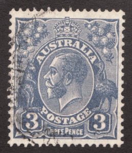 Nice!  1929 Australia Sc #72 - 3p KGV, Kangaroo & Emu - Used vf Cv $5.50