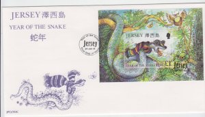 Jersey  2001 Year of the Snake Miniature Sheet  on FDC