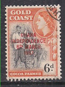 Ghana 1957 - 58 QE2 6d  Ovpt Independence 1957 Used SG 177  ( F337 )