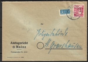 GERMANY FRENCH ZONE / GERMANY BERLIN Postal Tax Stamp Combo MAINZ Cover Sc 6N35