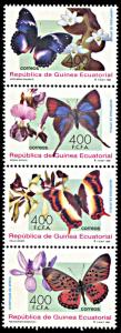 Equatorial Guinea 211, MNH, Butterflies and Orchids strip of 4