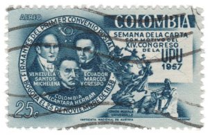 COLOMBIA YEAR 1957 AIRMAIL STAMP SCOTT # C303. USED. # 2