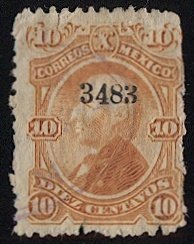 MEXICO 1878 Sc 108 10c Hidalgo Used, with Number & Date Only 3483