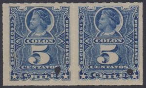 CHILE 1878-99 COLUMBUS Sc 28 PAIR ROULETTER PROOF, PUNCH HOLED MNH VF 