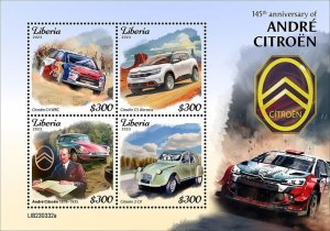 LIBERIA- 2023 - Andre Citroen - Perf 4v Sheet - Mint Never Hinged