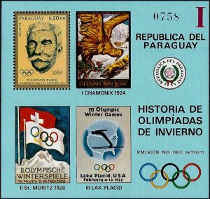 1972 Paraguay History of the Olympic Games, Coubertin, Sheet VF/MNH! CAT 23$