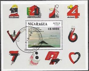 Nicaragua Souvenir Sheet  1989 Sandinista Revolution.  Concepcion Volcano