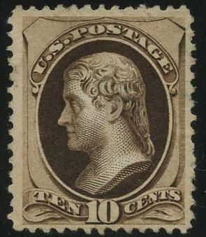 US Scott #188 Mint, VF, No Gum, APS, Black-brown shade