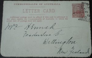 Australia 1912 GV One Penny Letter Card to New Zealand