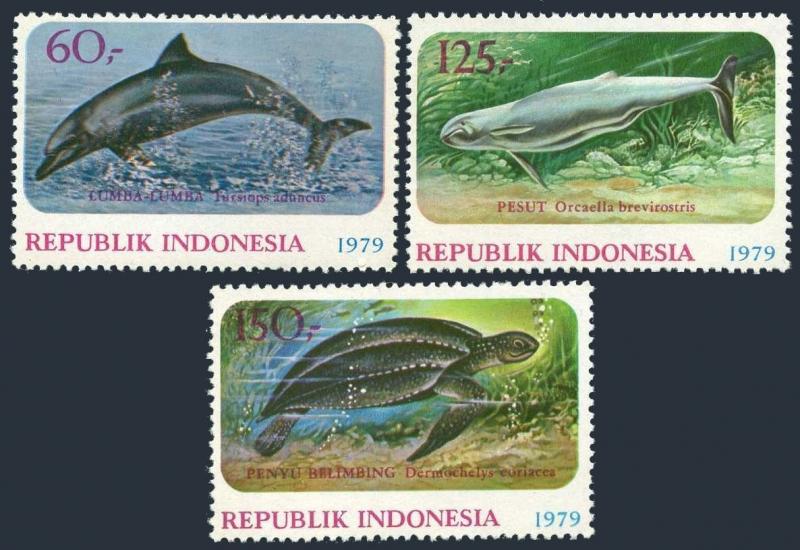 Indonesia 1064-1066,1066a sheet,MNH.Michel 944-946,Bl,31. Dolphins,Turtle,1979.