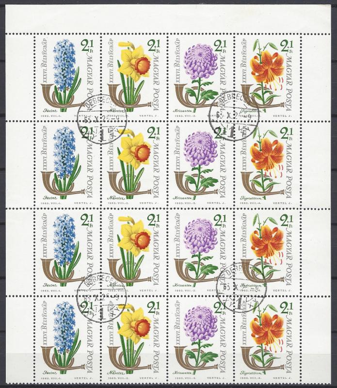 Hungary Scott # B233a, used, sheet of 16, se-tenant