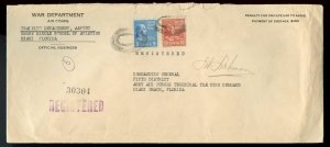 U.S. Scott 815, 810 Prexies On Registered 1943 Penalty Envelope