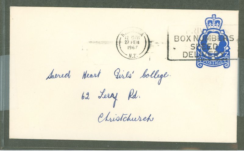 New Zealand  1967 4d envelope; earlier use than listed in Samuel