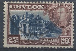 Ceylon 1938 - 25c George VI wmk sideways - SG392 used