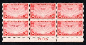 US 1937 50¢ China Clipper Stamp #C22 Plate Block MNH CV $85