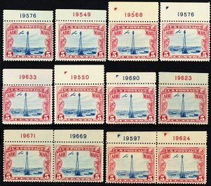 C11, MNH 5¢ Plate Number Collection of 24 Stamps CV $226+ - Stuart Katz 