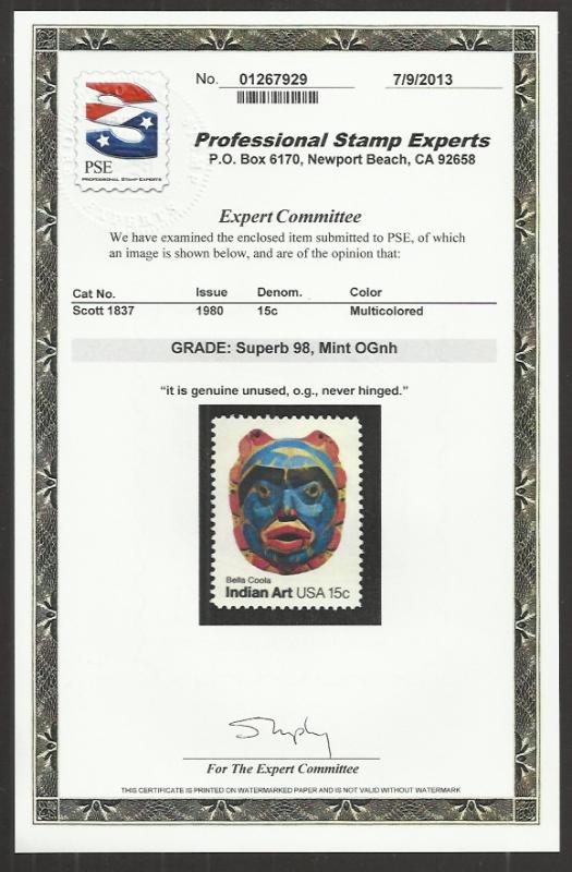 # 1837 MINT NEVER HINGED BELLA COOLA TRIBE P.S.E. GRADE 9...