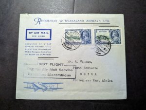 1935 Nyasaland Airmail First Flight Cover FFC Blantyre to Beira Mozambique