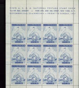 NEW YORK 9th ASDA National Postage Stamp Show - 1957 LABELS Fullsheets!  BBB