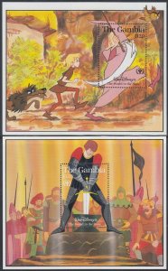 GAMBIA #1060-1 DISNEY SET of 2 SOUVENIR SHEETS for movie the SWORD in the STONE