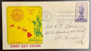 799 1st Lothian cachet  Hawaii Territory King Kamehameha  FDC 1937