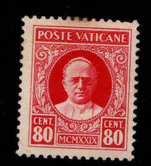 Vatican Scott 8 Toned perfs at top, Pope Pius stamp