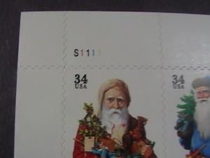 U.S.# 3537-3540(3540b)-MINT/NH--UL PLATE # BLOCK  OF 4------CHRISTMAS-----2001