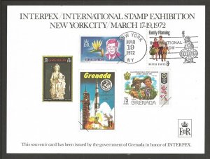 1972 # 1455 Family Planning Interpex card FDC Grenada Scout Kennedy Apollo
