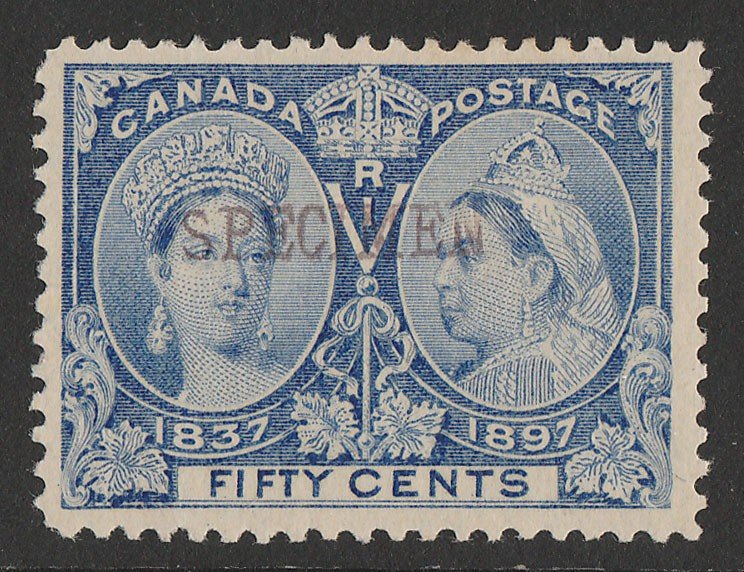 CANADA 1897 QV Jubilee 50c pale ultramarine, SPECIMEN.