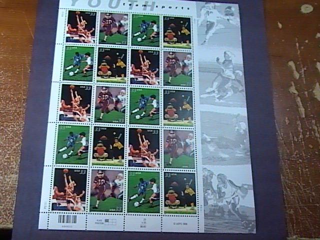 U.S.# 3399-3404(3402a)-MINT/NEVER HINGED--PANE OF 20---YOUTH TEAM SPORTS----2000