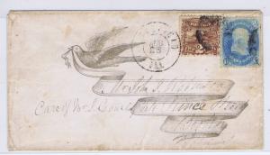 SC# 92 & SC 113 ON LADIES DOVE COVER SPRINGFIELD ILL PMK, CIRCA 1869, LOOK!   