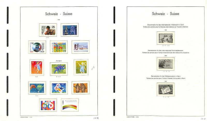 Switzerland Stamp Collection on 4 Lighthouse Hingless Pages, 1986-1989