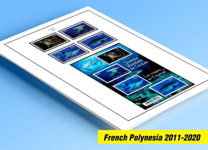 COLOR PRINTED FRENCH POLYNESIA 2011-2020 STAMP ALBUM PAGES (45 illustr. pages)