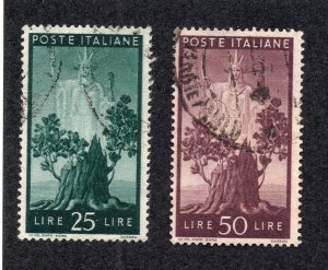 Italy 1945-47 25 l & 50 l Italia Tree, Scott 475-476 used, value = 50c