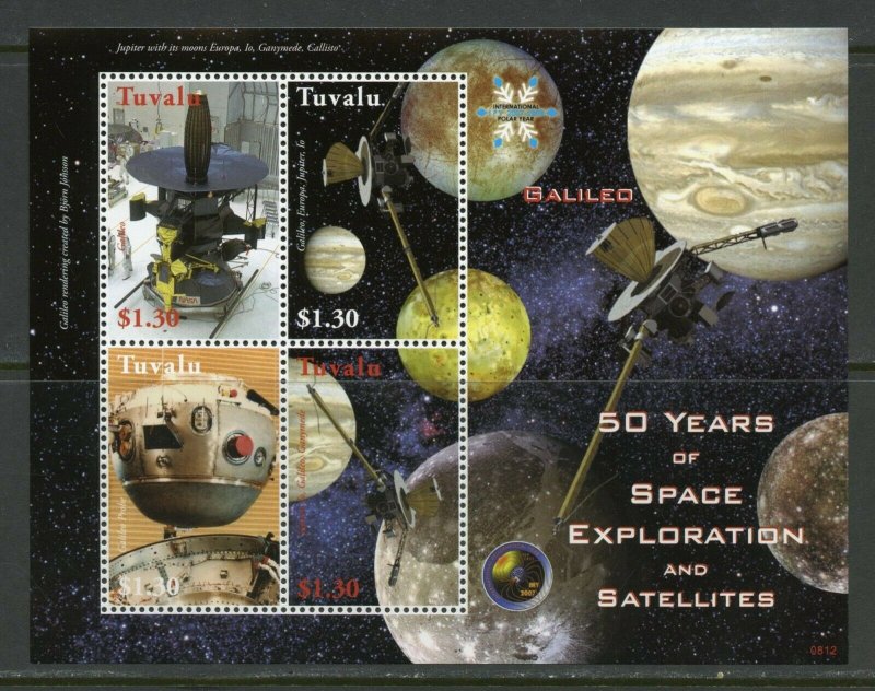 TUVALU  50 YEARS OF SPACE EXPLORATION & SATELLITES GALILEO SHEET MINT NH 