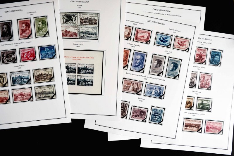 COLOR PRINTED CZECHOSLOVAKIA 1945-1955 STAMP ALBUM PAGES (52 illustrated pages)