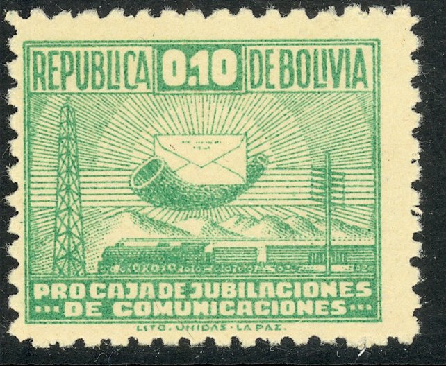 BOLIVIA 1947-48 10c Emerald Postal Tax Stamp Sc RA8 MNH