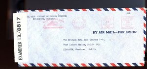 60c METER to JAMAICA 6x10c airmail 1942 Examined War Savings slogan cover Canada