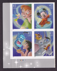 Scott #4195a (4192-95) Disney Magic Plate Block of 4 Stamps - MNH Bottom Corner