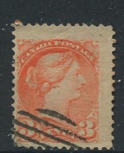 Canada -Scott 37 - Queen Victoria -1873 - Used - Single 3c Stamp