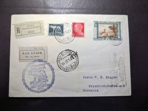 1933 Registered Italy Airmail LZ 127 Graf Zeppelin Cover Rome to Germany