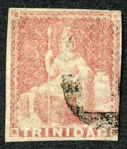 Trinidad and Tobago SG12 (1d) Rose Red White paper Cat 75 pounds