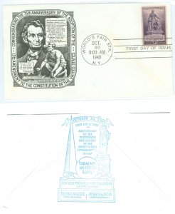 US 902 (1940) 3c 13th Amendment/Abraham LIncoln (single) on an unaddressed First Day cover with a New York World's Fair ...