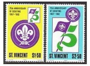 St Vincent 650-651, MNH. Michel 637-638. Scouting Year 1982. Emblems.