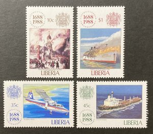 Liberia 1988 #1101-4, Lloyds of London 300th Anniversary, MNH.