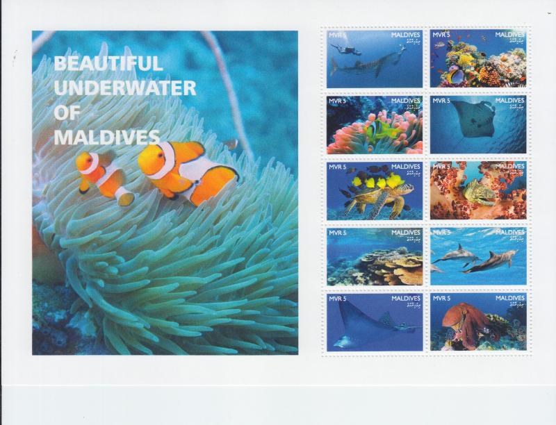 2017 Maldives Fish & Marine Life Sheet of 10 (Scott NA) MNH